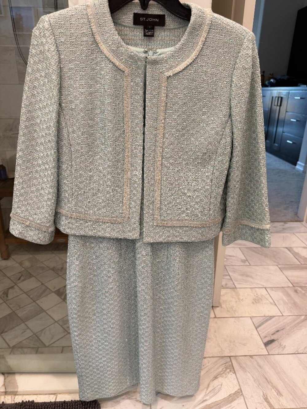 St. John Collection 2-Piece Knit Jacket & Dress Suit Aqua Metallic Size 6 SP18